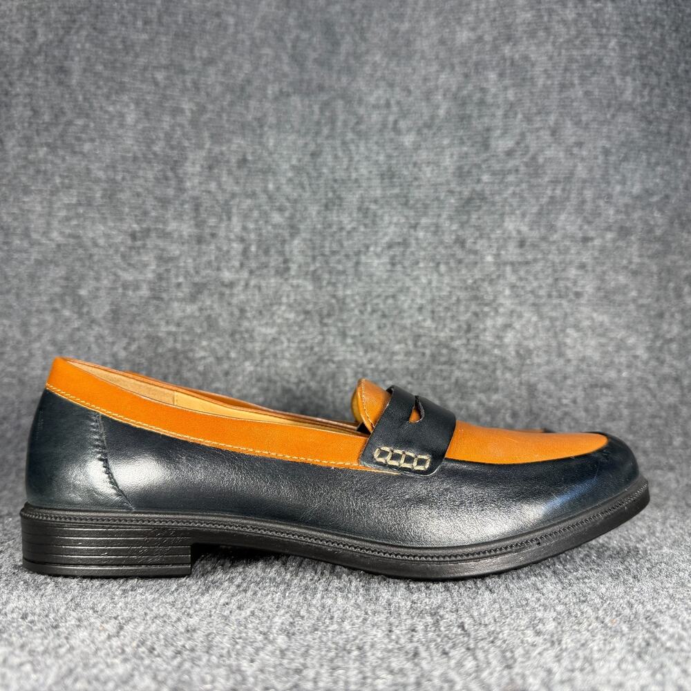 Hotter Womens Dorset Two Tone Leather Penny Loafers Size 7.5 Navy Brown Comfort